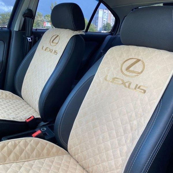 Накидки на сидіння АЛЬКАНТАРА з вишивкою LEXUS (Лексус), передній ряд, пайка 000006257 фото
