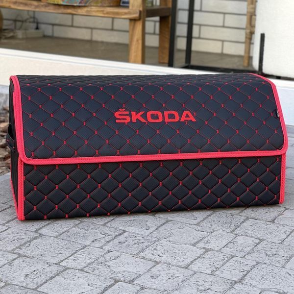 Органайзер у багажник з вишивкою Skoda, чорний/червоний, 65 см, автомобільний органайзер в авто 00021074 фото