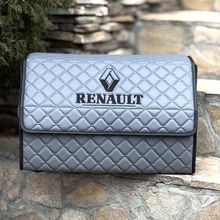 Органайзер в багажник на магнитах с логотипом Renault из экокожи, серый, 50 см, бокс в багажник 200041533 фото