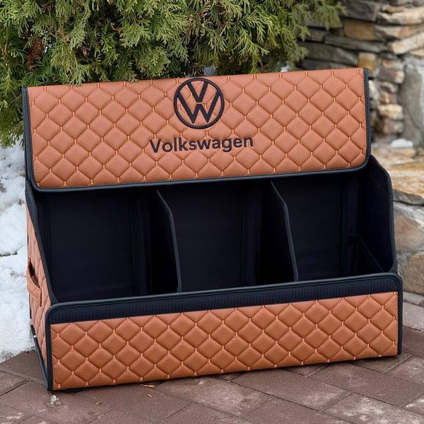 Органайзер у багажник з вишивкою Volkswagen, коньячний, 65 см, автомобільний органайзер в авто 200041905 фото