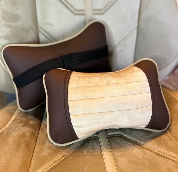 Подушки в машину на підголівник MONACO, CarFashion, бежевий/шоколад, 2 шт 41150 фото