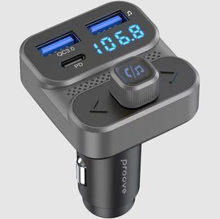 Адаптер автомобильный Proove FM Launcher Luxor SE 36W PD+QC3.0 Type-C+USB Gray 200041102 фото