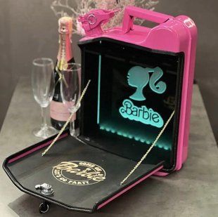 Канистра-бар 10л Barbie, с подсветкой и бокалами, подарок на день рождения девушке, мини-бар K10-BARB-1 фото