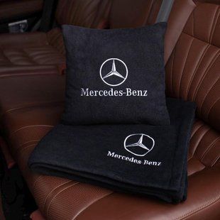 Подушка и плед в машину с логотипом Mercedes, флисовый набор FLISET-MERCEDES-BLK-WHI фото