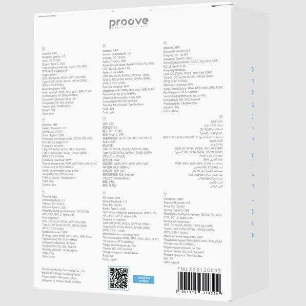 Адаптер автомобильный Proove FM Launcher Luxor SE 36W PD+QC3.0 Type-C+USB Gray 200041102 фото