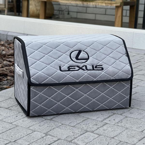 Органайзер у багажник з вишивкою Lexus, сірий велюр, 50 см, автомобільний органайзер в авто 00021096 фото