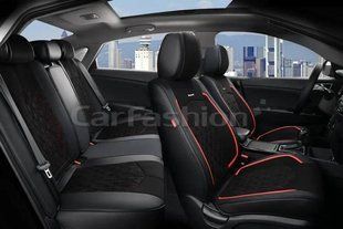 Чехлы на сиденья DIAMOND 5D, CarFashion, комплект, черный/красный DIAMOND-27028 фото