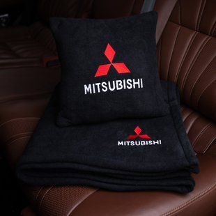 Подушка и плед в машину с логотипом Mitsubishi, флисовый набор FLISET-MITSU-BLK-WHI фото