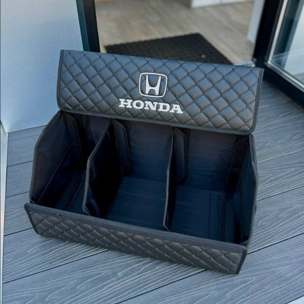 Органайзер у багажник з вишивкою Honda, чорний, 65 см, автомобільний органайзер в авто ORG65-HONDA-02 фото
