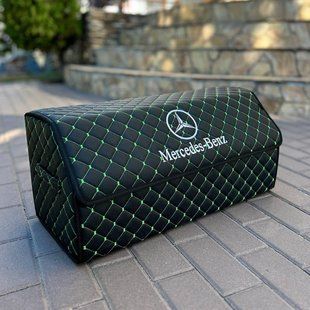Органайзер в багажник с вышивкой Mercedes, черный с зеленой ниткой, 65 см, автомобильный органайзер в авто 000006000 фото