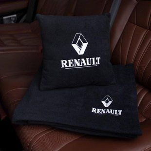 Подушка и плед в машину с логотипом Renault, флисовый набор FLISET-RENAULT-BLK-WHI фото