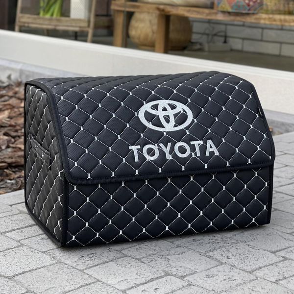 Органайзер у багажник з вишивкою Toyota, чорний з білою ниткою, 50 см, автомобільний органайзер в авто 00021093 фото