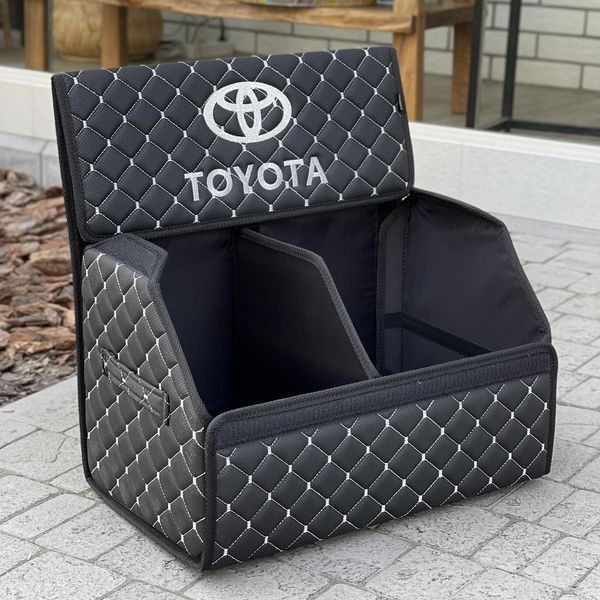 Органайзер у багажник з вишивкою Toyota, чорний з білою ниткою, 50 см, автомобільний органайзер в авто 00021093 фото