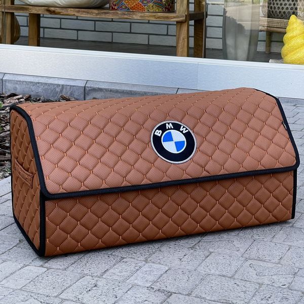 Органайзер в багажник с вышивкой BMW, коньячный, 65 см, автомобильный органайзер в авто ORG65-BMW-05 фото