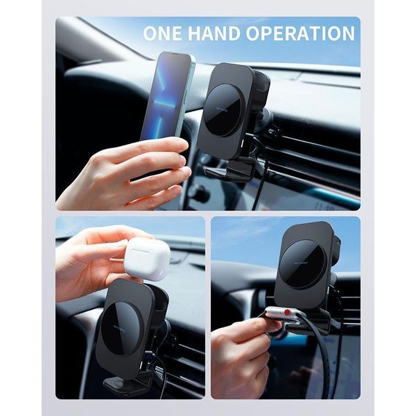 Держатель для телефона в машину 3in1 MagSafe Wireless Car Charger Carvent & Dashboard S6 |5-10W| S6 фото