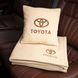 Подушка и плед в машину с логотипом Toyota, флисовый набор FLISET-TOYOTA-BEI-BROWN фото 1