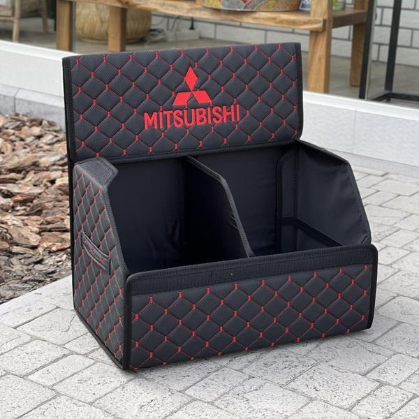 Органайзер у багажник з вишивкою Mitsubishi, чорний з червоною ниткою, 50 см, автомобільний органайзер в авто 000007180 фото