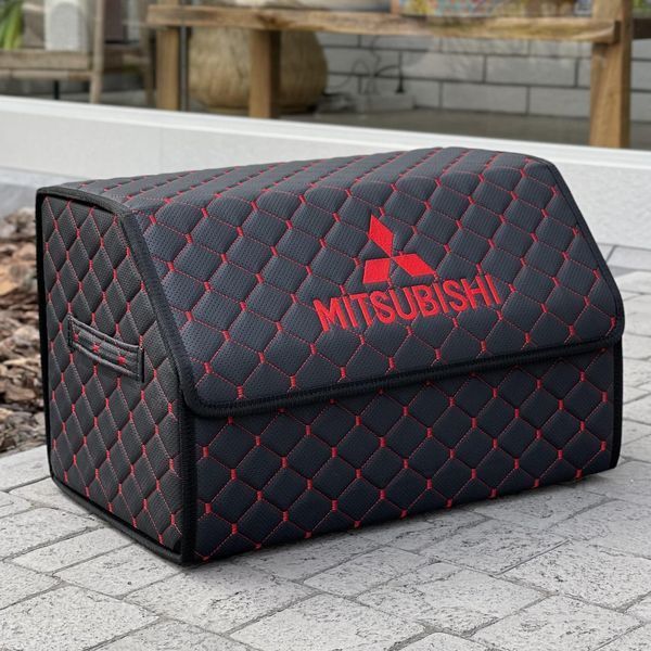 Органайзер у багажник з вишивкою Mitsubishi, чорний з червоною ниткою, 50 см, автомобільний органайзер в авто 000007180 фото