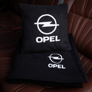 Подушка и плед в машину с логотипом Opel, флисовый набор FLISET-OPEL-BLK-WHI фото