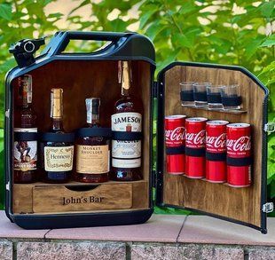 Канистра бар 20л под 4 бутылки, черный мини бар, подарок не день рождение HOR030 фото