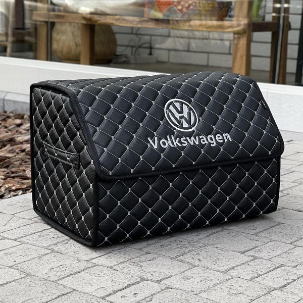 Органайзер в багажник с вышивкой Volkswagen, черный с белой ниткой, 50 см, автомобильный органайзер в авто 000006092 фото