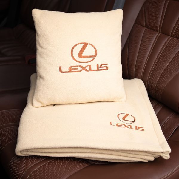Подушка та плед в автомобіль з логотипом Lexus, флісовий набір FLISET-LEXUS-GRA-GRA фото
