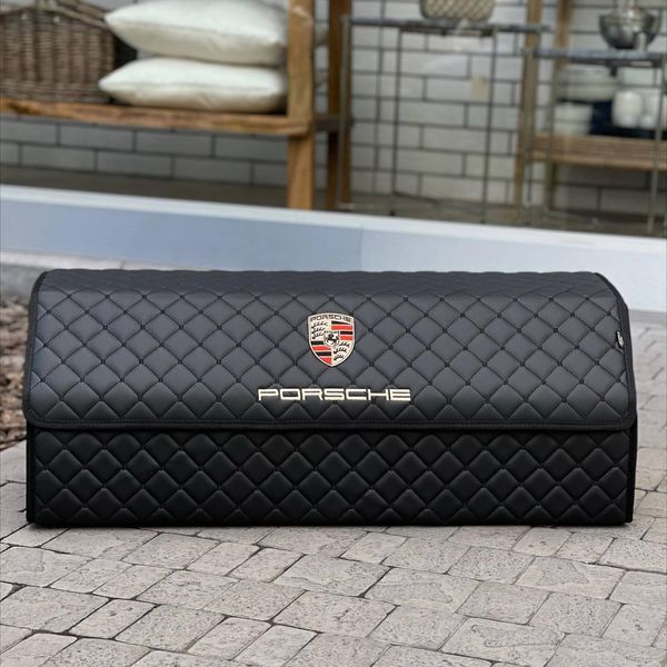 Органайзер в багажник с логотипом Porsche из экокожи, черный, 80 см, автоорганайзер 000007210 фото